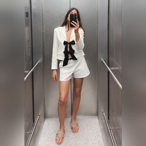 NWTβZARA CONTRAST TIE BLAZER - Picture 7 of 8